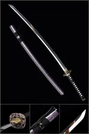 Handmade Japanese Samurai Katana Sword High Manganese Steel Blade Full Tang Mirror Polished Purple Saya