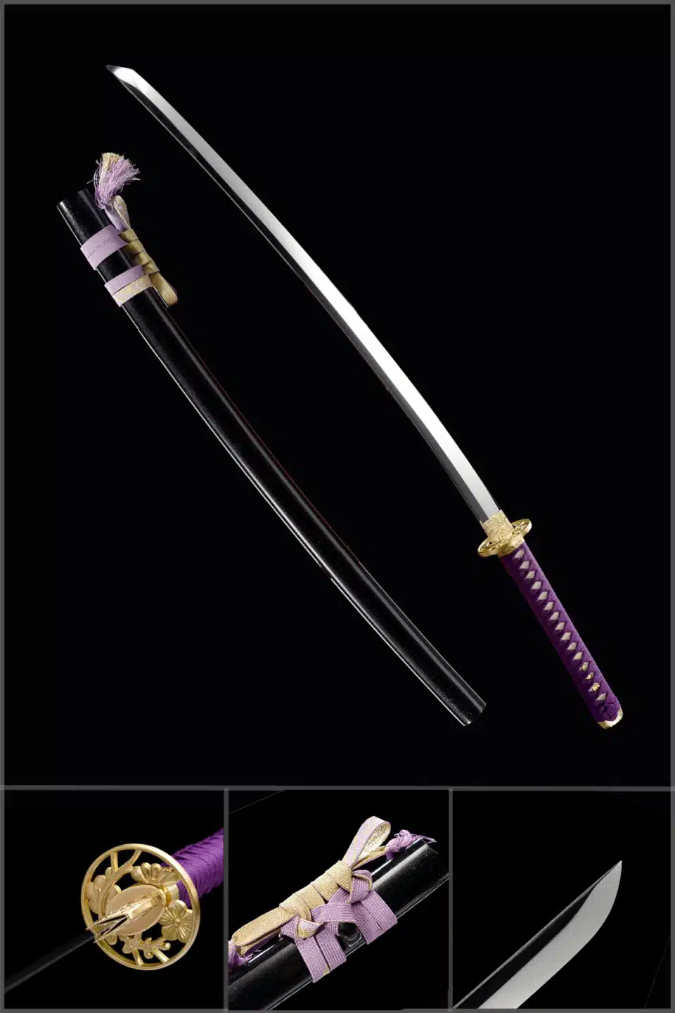 Handmade Japanese Samurai Katana Sword High Manganese Steel Blade Mirror Polished Black Saya