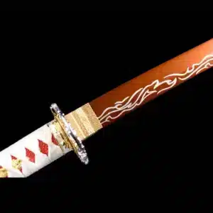 Handmade Japanese Samurai Katana Sword High Manganese Steel Red Cloud Pattern Blade With Pink Scabbard