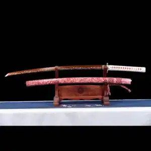 Handmade Japanese Samurai Katana Sword High Manganese Steel Red Cloud Pattern Blade With Pink Scabbard