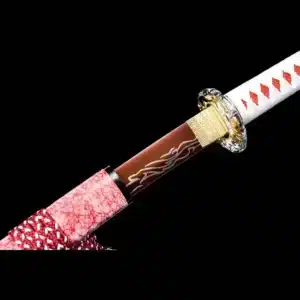 Handmade Japanese Samurai Katana Sword High Manganese Steel Red Cloud Pattern Blade With Pink Scabbard