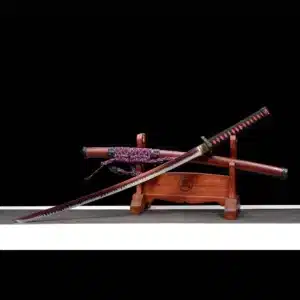 Handmade Japanese Samurai Katana Sword High Manganese Steel Red Hamon Blade Full Tang