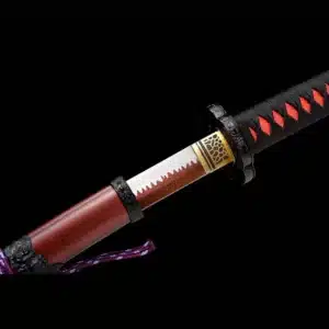 Handmade Japanese Samurai Katana Sword High Manganese Steel Red Hamon Blade Full Tang