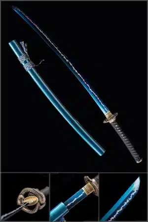 Handmade Japanese Samurai Katana Sword High Manganese Steel Thunder Blue Blade Battle Ready Blue Saya