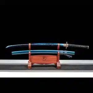 Handmade Japanese Samurai Katana Sword High Manganese Steel Thunder Blue Blade Battle Ready Blue Saya