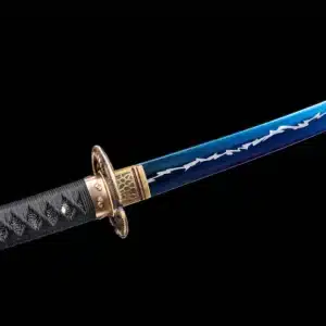 Handmade Japanese Samurai Katana Sword High Manganese Steel Thunder Blue Blade Battle Ready Blue Saya