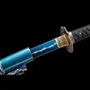 Handmade Japanese Samurai Katana Sword High Manganese Steel Thunder Blue Blade Battle Ready Blue Saya