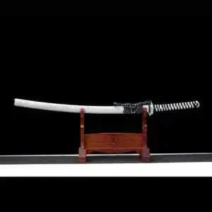 Handmade Japanese Samurai Katana Sword High Manganese Steel Thunder Red Blade Battle Ready White Saya