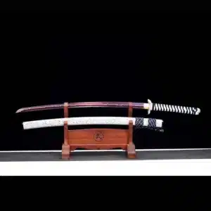 Handmade Japanese Samurai Katana Sword High Manganese Steel Thunder Red Blade Battle Ready White Saya