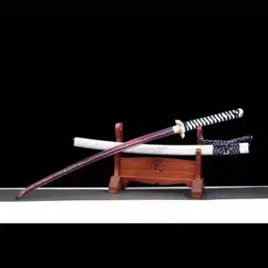 Handmade Japanese Samurai Katana Sword High Manganese Steel Thunder Red Blade Battle Ready White Saya