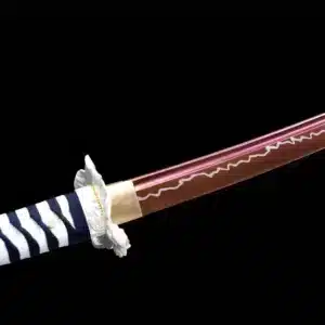 Handmade Japanese Samurai Katana Sword High Manganese Steel Thunder Red Blade Battle Ready White Saya