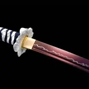 Handmade Japanese Samurai Katana Sword High Manganese Steel Thunder Red Blade Battle Ready White Saya