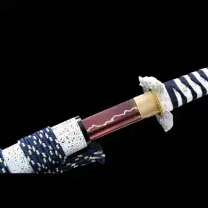 Handmade Japanese Samurai Katana Sword High Manganese Steel Thunder Red Blade Battle Ready White Saya