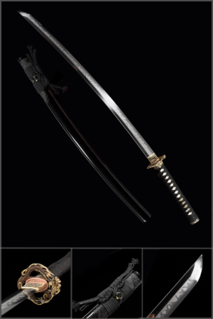 Handmade Japanese Samurai Katana Sword High Performance Dragon T Steel Clay Tempered With Hamon Battle Ready Black Saya