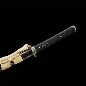 Handmade Japanese Samurai Katana Sword High Performance T Steel Clay Tempered With Bo Hi Battle Ready Black Saya Beige Sageo