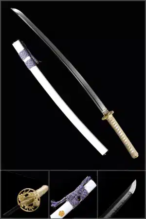 Handmade Japanese Samurai Katana Sword High Performance T Steel Clay Tempered With Bo Hi Battle Ready White Saya