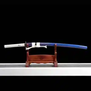 Handmade Japanese Samurai Katana Sword High Performance T Steel Clay Tempered With Hamon Battle Ready Copper Fitting Blue Saya