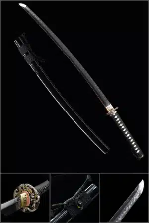 Handmade Japanese Samurai Katana Sword High Performance T Steel Clay Tempered With Hamon Black Scabbard