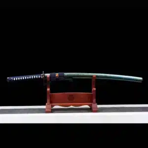 Handmade Japanese Samurai Katana Sword High Performance T Steel Clay Tempered With Hamon Green Scabbard