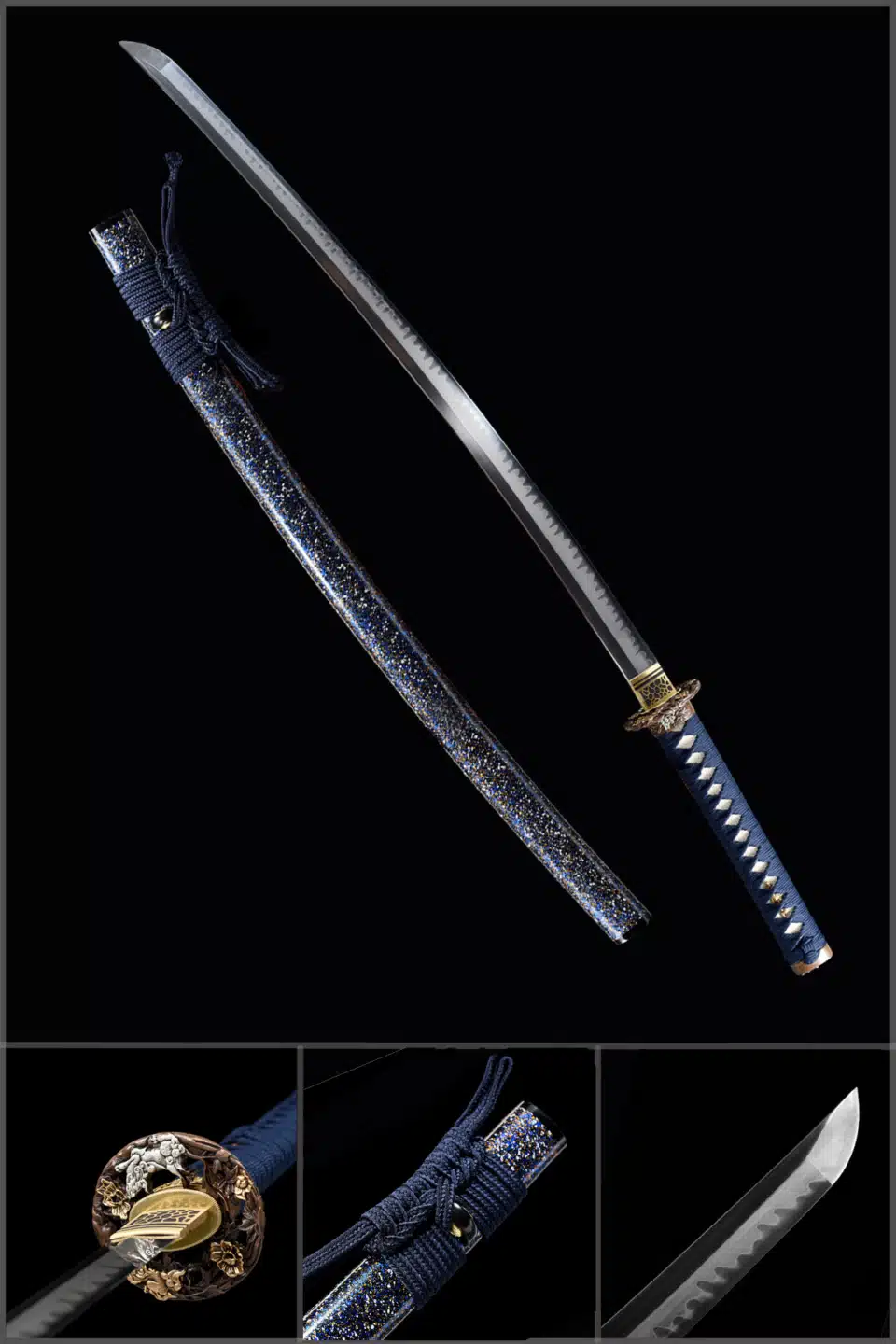 Handmade Japanese Samurai Katana Sword High Performance T Steel Full Tang With Hamon Battle Ready Bling Blue Saya