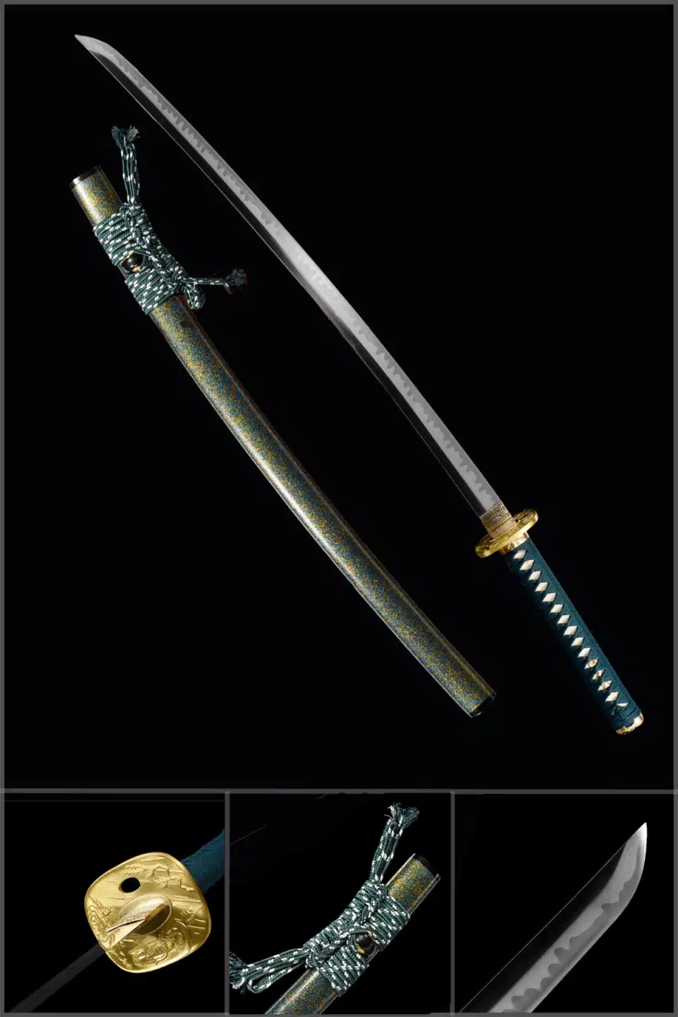 Handmade Japanese Samurai Katana Sword High Performance T Steel Full Tang With Hamon Battle Ready Green Scabbard