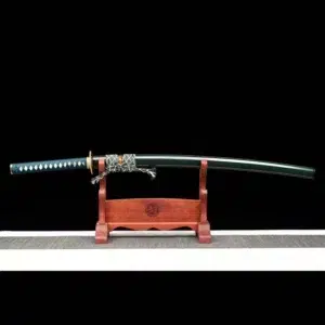 Handmade Japanese Samurai Katana Sword High Performance T Steel Full Tang With Hamon Drak Green Scabbard