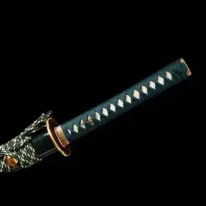 Handmade Japanese Samurai Katana Sword High Performance T Steel Full Tang With Hamon Drak Green Scabbard