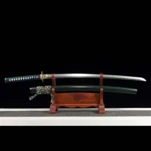 Handmade Japanese Samurai Katana Sword High Performance T Steel Full Tang With Hamon Drak Green Scabbard