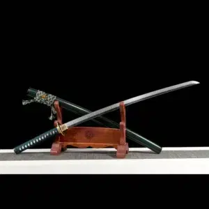 Handmade Japanese Samurai Katana Sword High Performance T Steel Full Tang With Hamon Drak Green Scabbard