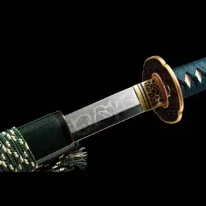 Handmade Japanese Samurai Katana Sword High Performance T Steel Full Tang With Hamon Drak Green Scabbard