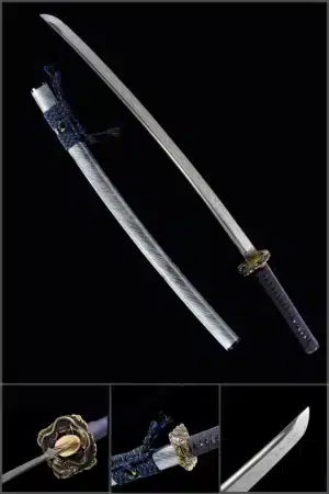 Handmade Japanese Samurai Katana Sword High Performance T Steel Full Tang With Hamon Light Blue Scabbard