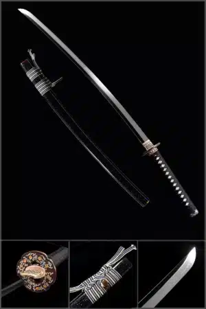 Handmade Japanese Samurai Katana Sword High Performance T Steel Hamon Line Battle Ready Black Saya Beige Sageo