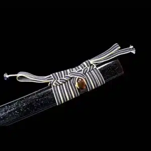 Handmade Japanese Samurai Katana Sword High Performance T Steel Hamon Line Battle Ready Black Saya Beige Sageo