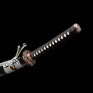 Handmade Japanese Samurai Katana Sword High Performance T Steel Hamon Line Battle Ready Black Saya Beige Sageo