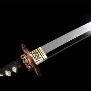 Handmade Japanese Samurai Katana Sword High Performance T Steel Hamon Line Battle Ready Black Saya Beige Sageo