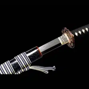 Handmade Japanese Samurai Katana Sword High Performance T Steel Hamon Line Battle Ready Black Saya Beige Sageo