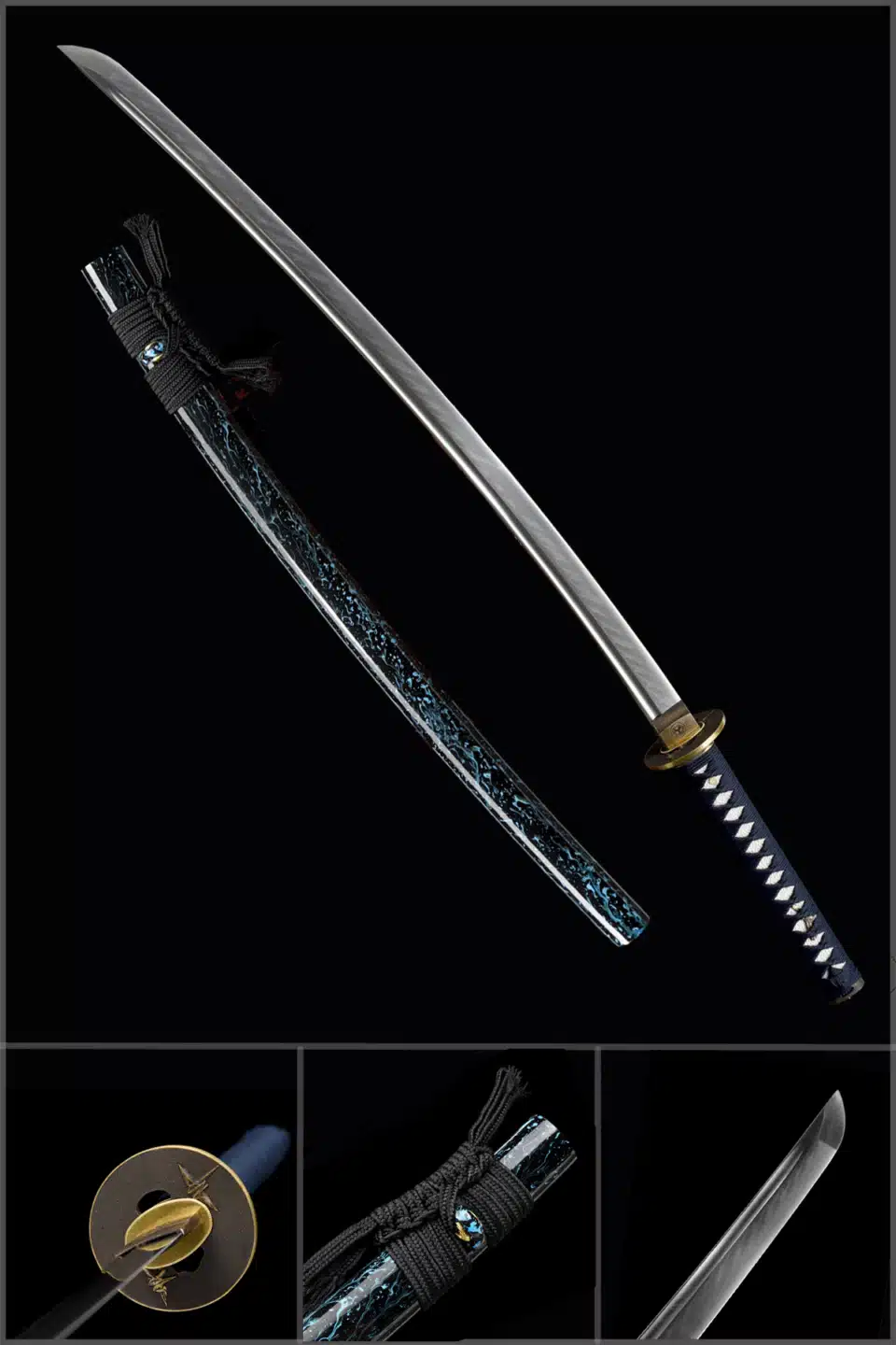 Handmade Japanese Samurai Katana Sword High Performance T Steel T Steel Clay Tempered With Bo Hi Battle Ready Bling Blue Saya