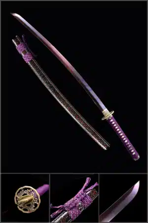 handmade japanese samurai katana sword kotsubame pattern steel purple blade full tang 1