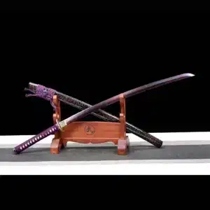 Handmade Japanese Samurai Katana Sword Kotsubame Pattern Steel Purple Blade Full Tang