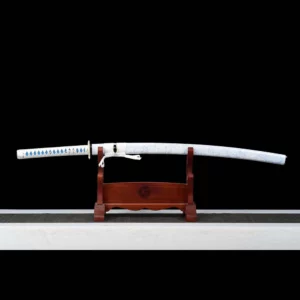 Handmade Japanese Samurai Katana Sword Pattern Steel Blade Circle Pattern Full Tang White Saya