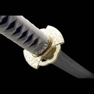 Handmade Japanese Samurai Katana Sword Pattern Steel Blade Circle Pattern Full Tang White Saya