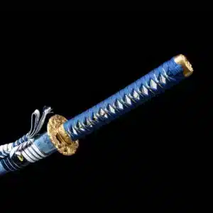 Handmade Japanese Samurai Katana Sword Pattern Steel Blade Full Tang Clay Tempered Blue Saya