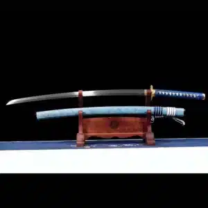 Handmade Japanese Samurai Katana Sword Pattern Steel Blade Full Tang Clay Tempered Blue Saya