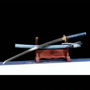 Handmade Japanese Samurai Katana Sword Pattern Steel Blade Full Tang Clay Tempered Blue Saya