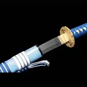 Handmade Japanese Samurai Katana Sword Pattern Steel Blade Full Tang Clay Tempered Blue Saya