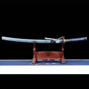 Handmade Japanese Samurai Katana Sword Pattern Steel Blade Full Tang Clay Tempered Blue Saya