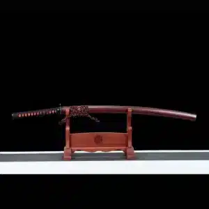 Handmade Japanese Samurai Katana Sword Pattern Steel Blade Ladder Pattern Full Tang Red Saya