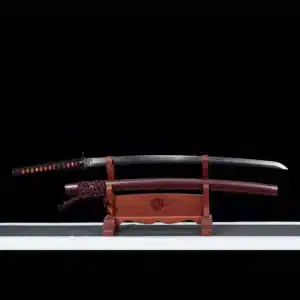 Handmade Japanese Samurai Katana Sword Pattern Steel Blade Ladder Pattern Full Tang Red Saya