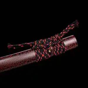 Handmade Japanese Samurai Katana Sword Pattern Steel Blade Ladder Pattern Full Tang Red Saya