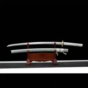 Handmade Japanese Samurai Katana Sword Pattern Steel Blade Moire Full Tang With Bo Hi Green Saya